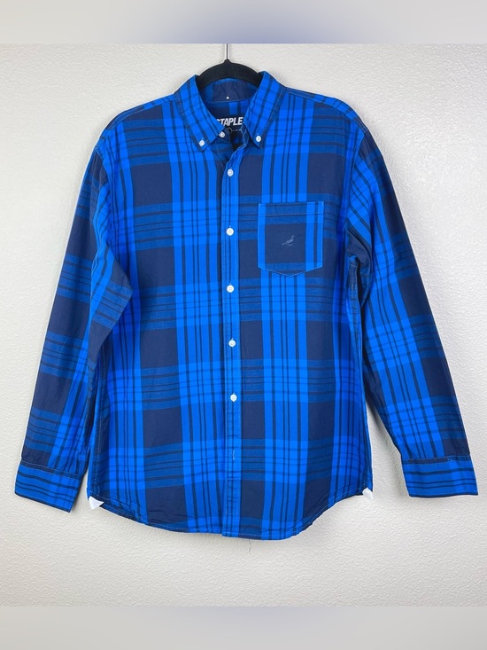 Staple Other - Staple Pigeon Men's Large Blue Plaid Long Sleeve Button Down Collared Shirt